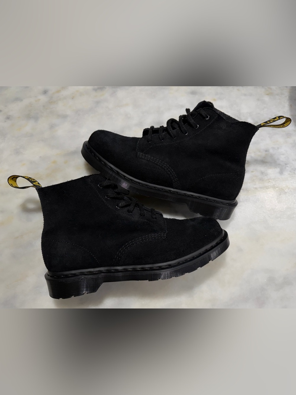 Dr. Martens, 101 Mono Lace-Up Boot (Men) Black Suede Boots Size 10